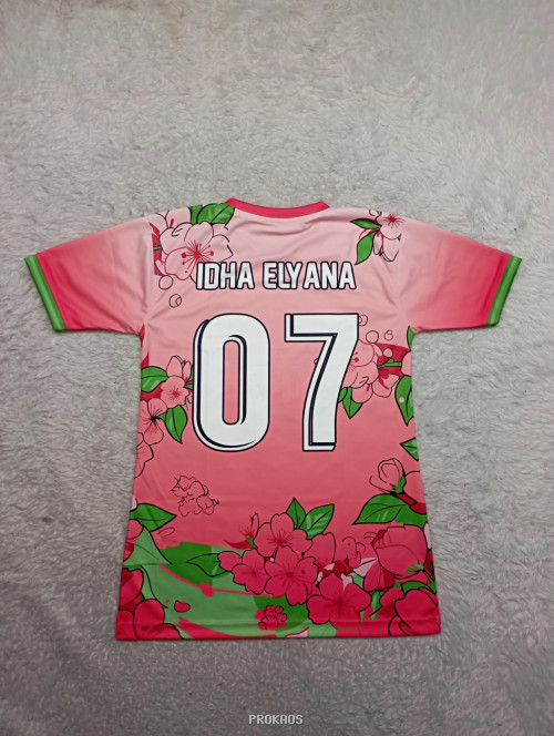 Jersey Merah Muda Motif Bunga & Lambang Garuda Indonesia - Gambar 2