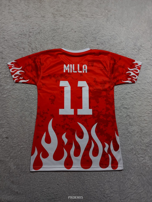 Jersey Merah 'POME SQUAD' dengan Desain Api - Gambar 2