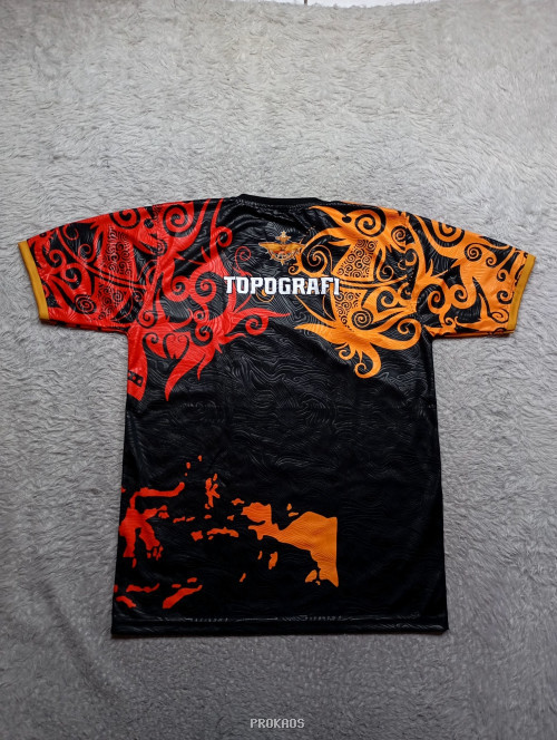 Jersey Motif Etnik Indonesia: Perpaduan Oranye, Merah, dan Hitam - Gambar 2