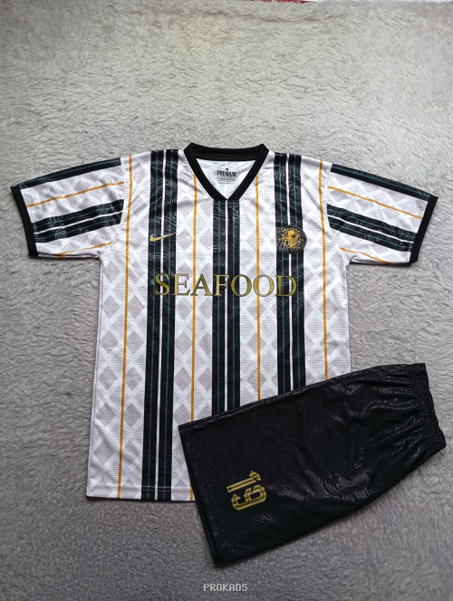Jersey Sepak Bola Motif Garis Geometris : Putih, Hitam - Jersey Custom PROKAOS