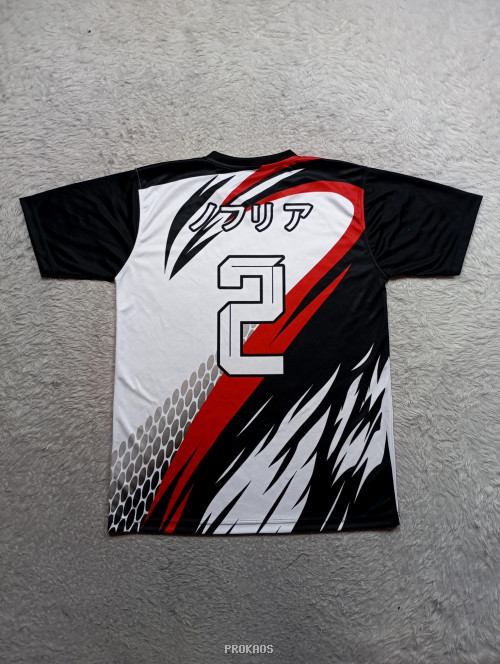 Jersey Olahraga: Hitam, Putih, Merah dengan Motif Dinamis - Gambar 2