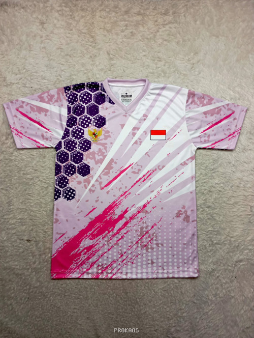Jersey Olahraga Merah Muda dengan Motif Abstrak dan Garuda - Jersey Custom PROKAOS
