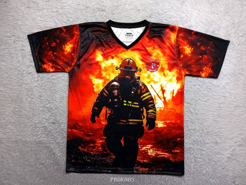 Jersey Pemadam Kebakaran Latar Api: Hitam, Orange - Jersey Custom PROKAOS