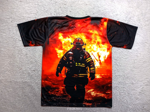 Jersey Pemadam Kebakaran Latar Api: Hitam, Orange - Gambar 2