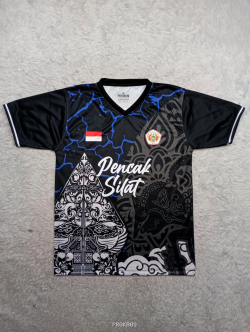 Jersey Pencak Silat Hitam dengan Motif Wayang dan Logo - Jersey Custom PROKAOS