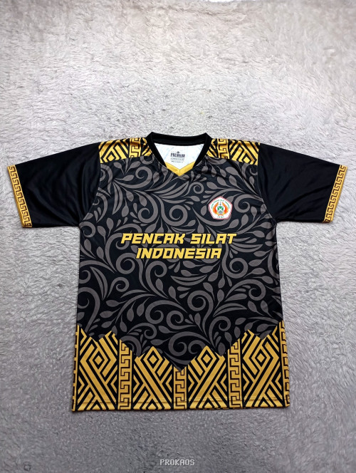 Jersey Pencak Silat Indonesia: Hitam dengan Motif Emas - Jersey Custom PROKAOS