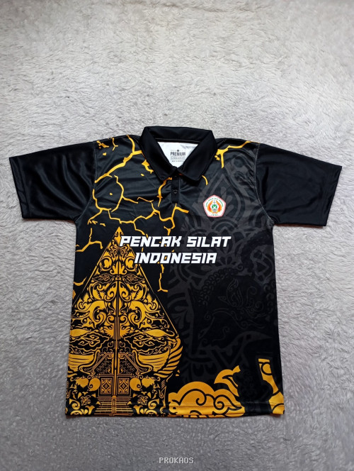 Jersey Pencak Silat Indonesia Motif Wayang : Hitam, Abu, Gold - Jersey Custom PROKAOS