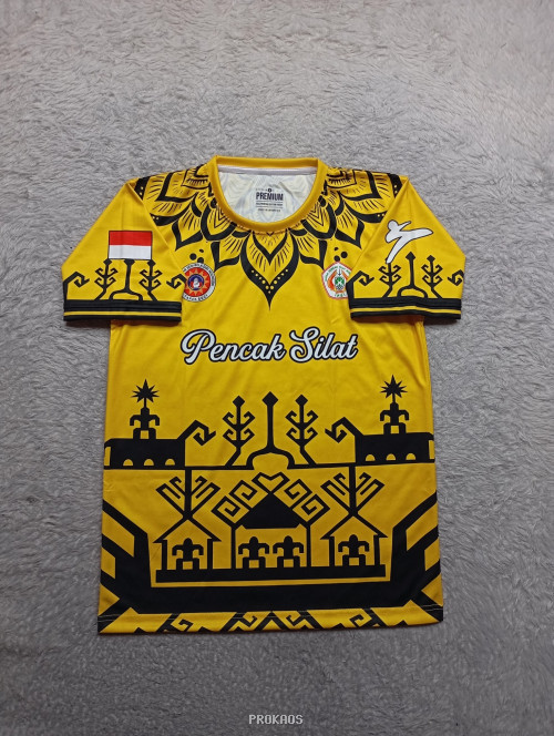 Jersey Pencak Silat Kuning dengan Motif Tradisional Hitam - Jersey Custom PROKAOS