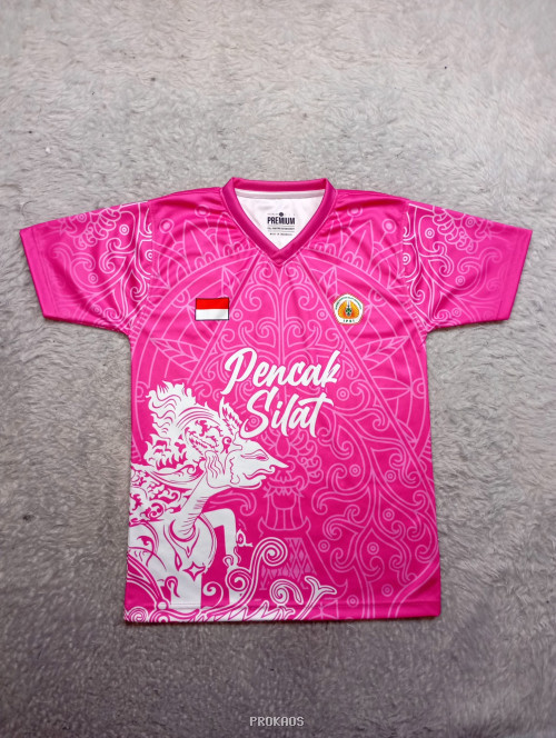 Jersey Pencak Silat: Merah Muda dengan Desain Wayang & Ornamen - Jersey Custom PROKAOS