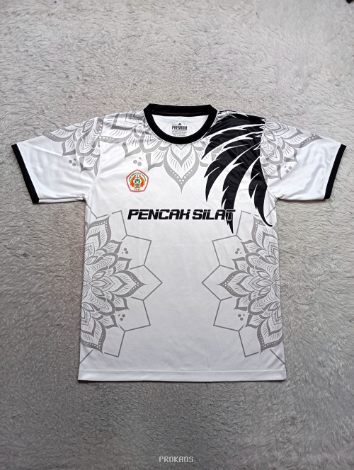 Jersey Pencak Silat Putih: Desain Mandala & Sayap Hitam - Jersey Custom PROKAOS