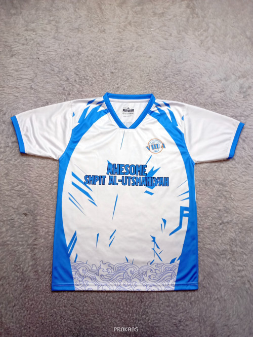 Jersey Putih Biru 'Awesome SMPIT Al-Utsmaniyah' - Jersey Custom PROKAOS