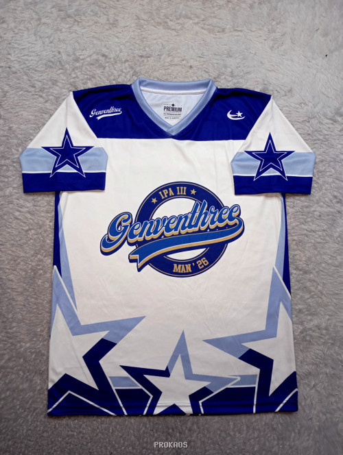 Jersey Putih-Biru 'Genventhree' dengan Desain Bintang - Jersey Custom PROKAOS