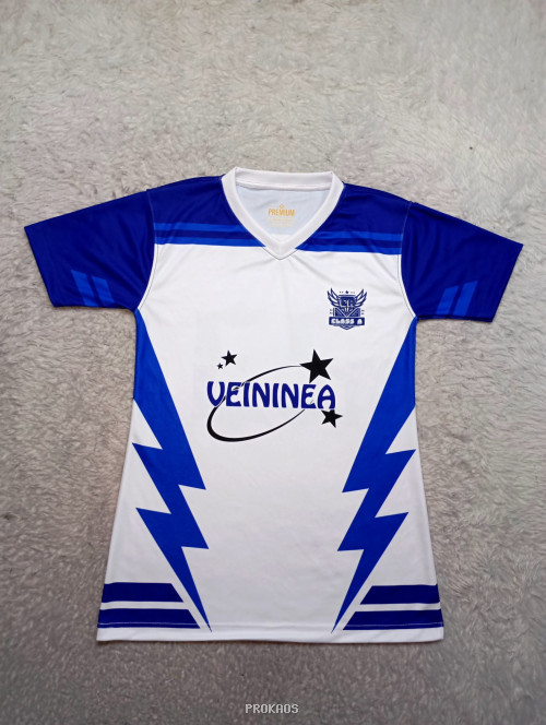 Jersey Putih-Biru 'Veininea' dengan Desain Petir - Jersey Custom PROKAOS