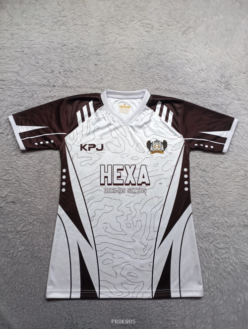 Jersey Putih-Coklat dengan Desain Peta & Logo "HEXA" - Jersey Custom PROKAOS
