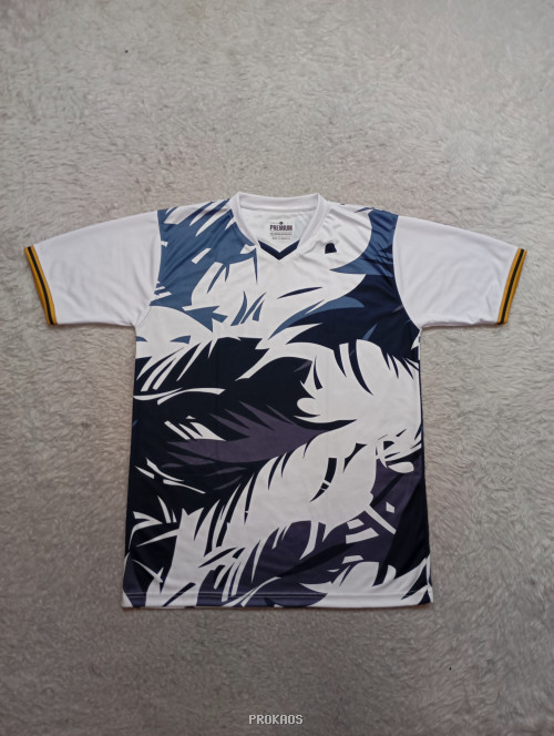 Jersey Putih dengan Motif Daun Abstrak dan Detail Emas - Jersey Custom PROKAOS