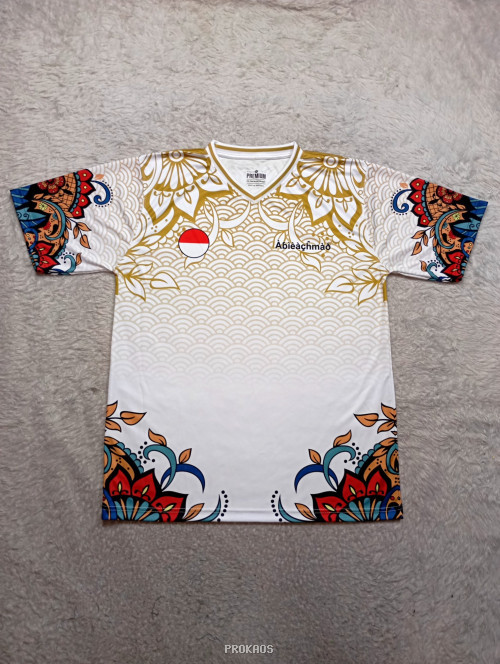 Jersey Putih dengan Motif Emas dan Hiasan Floral Meriah - Jersey Custom PROKAOS
