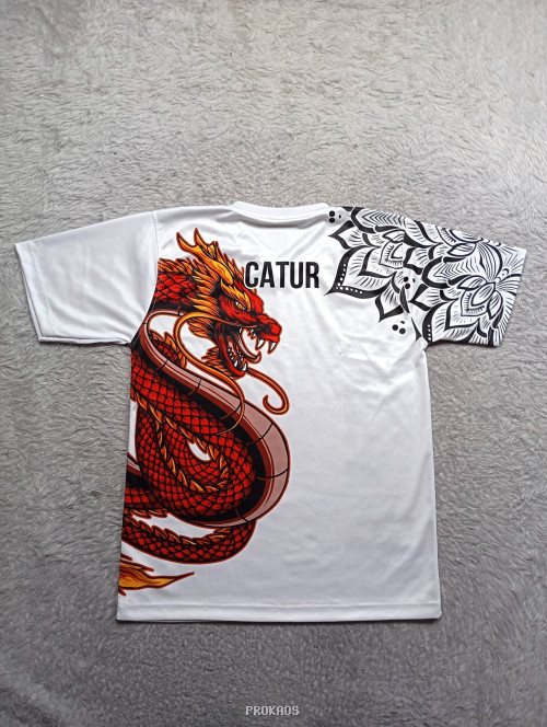 Jersey Putih Desain Naga Merah dan Motif Mandala - Gambar 2
