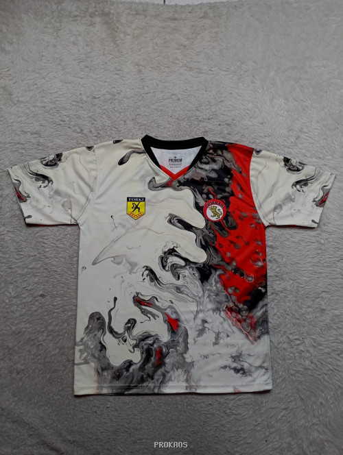 Jersey Putih Motif Marble dengan Logo FORKI dan Lemkari - Jersey Custom PROKAOS