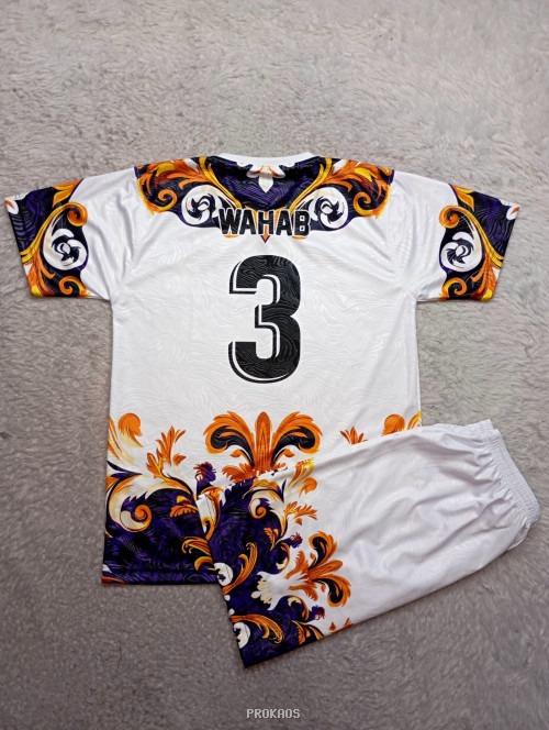 Jersey Putih Motif Ornamen Emas-Ungu-Hitam, Logo Garuda & Bendera - Gambar 2