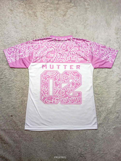 Jersey Putih-Pink dengan Desain Doodle & Nomor 02 - Gambar 2