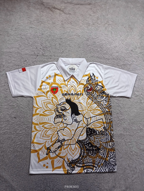 Jersey Putih Senapati dengan Desain Wayang & Logo Hasanuddin - Jersey Custom PROKAOS