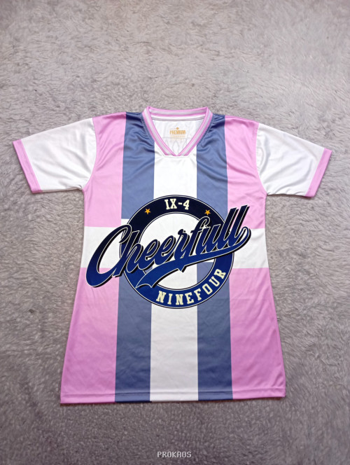 Jersey Sepak Bola 'Cheerfull Ninefour' Berwarna Pink-Biru - Jersey Custom PROKAOS