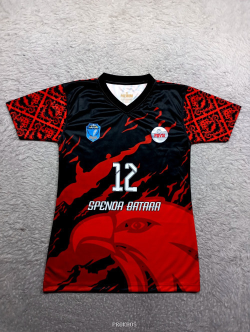 Jersey Voli SPENDA BATARA Hitam Merah: Spenda Batara #12 - Jersey Custom PROKAOS