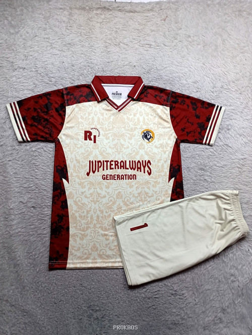 Jersey Sepak Bola Jupiter: Warna Merah-Putih Motif Floral - Jersey Custom PROKAOS