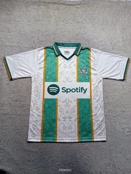 Jersey Sepak Bola Putih dengan Motif Bunga dan Sponsor Spotify - Jersey Custom PROKAOS
