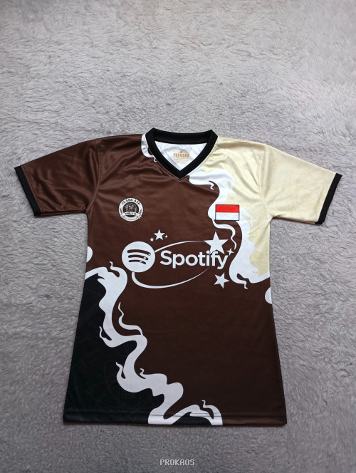 Jersey Spotify Cokelat-Krem dengan Motif Abstrak & Bendera - Jersey Custom PROKAOS