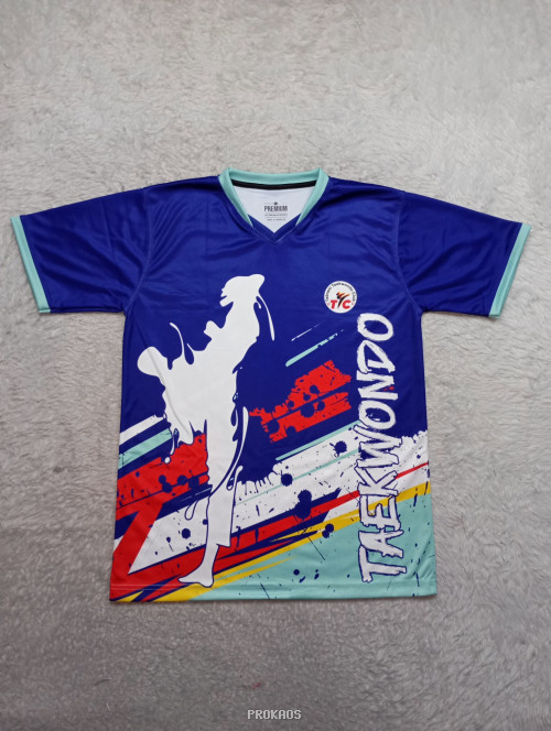 Jersey Taekwondo Biru dengan Desain Dinamis dan Logo - Jersey Custom PROKAOS