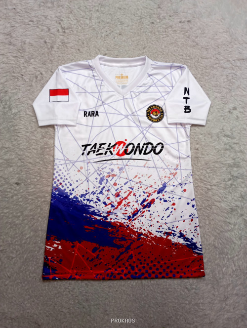 Jersey Taekwondo Indonesia: Putih, Merah-Biru, & Logo - Jersey Custom PROKAOS