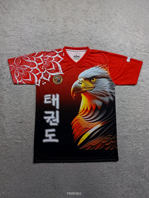 Jersey Taekwondo Merah: Elang Gagah & Desain Mandala - Jersey Custom PROKAOS