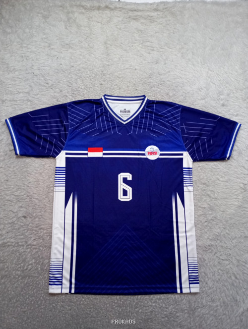 Jersey Voli Biru dengan Nomor 6 dan Logo PBVSI - Jersey Custom PROKAOS