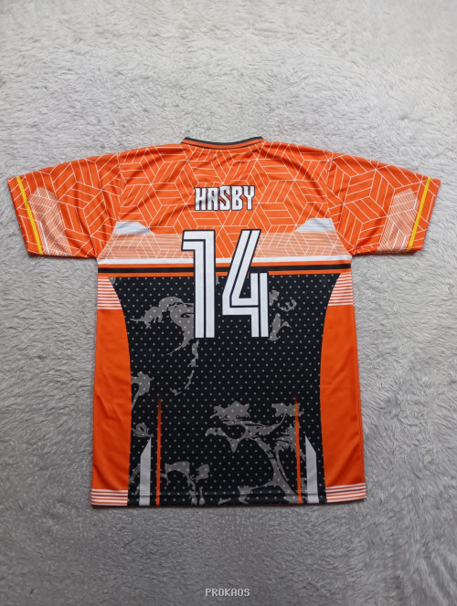Jersey Voli CVC Cisart: Oranye-Hitam dengan Motif Geometris - Gambar 2