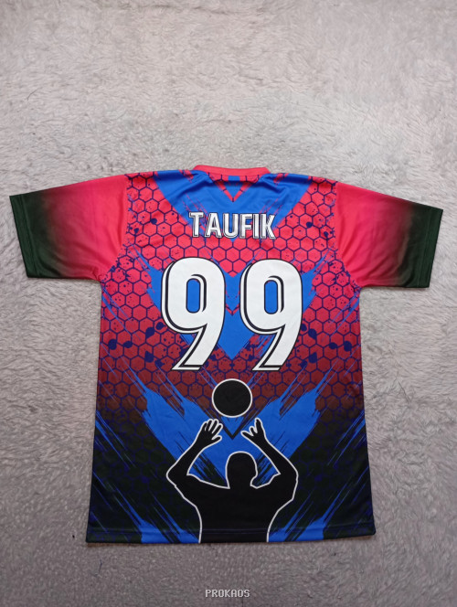 Jersey Voli DASEVO: Merah, Biru, & Pola Hexagonal - Gambar 2
