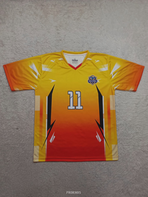 Jersey Voli: Gradasi Kuning-Oranye dengan Nomor 11 - Jersey Custom PROKAOS