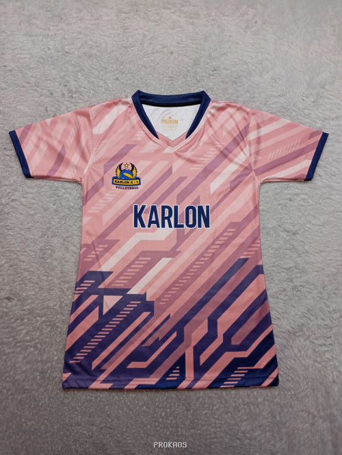 Jersey Voli 'KARLON': Desain Gradasi Merah Muda-Ungu - Jersey Custom PROKAOS