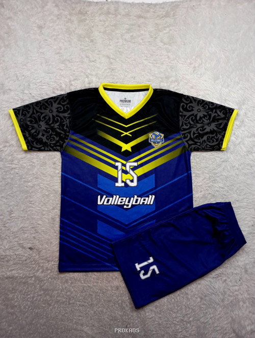 Jersey Voli: Kombinasi Warna Biru, Hitam, dan Kuning - Jersey Custom PROKAOS