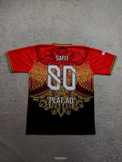 Jersey Voli Merah-Hitam dengan Motif Sayap Emas & Nomor 80 - Gambar 2