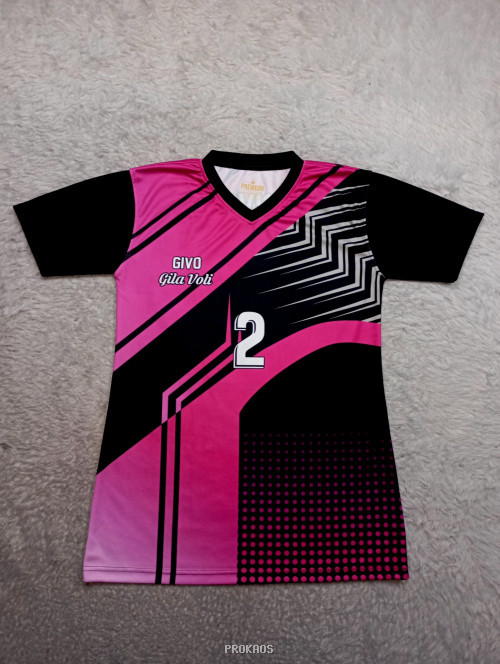 Jersey Voli Merah Muda-Hitam dengan Desain Modern - Jersey Custom PROKAOS