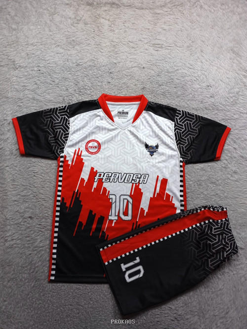Jersey Voli Perbosa: Kombinasi Merah, Hitam, dan Putih - Jersey Custom PROKAOS