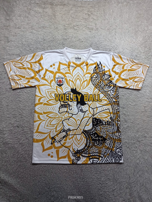 Jersey Voli Putih dengan Desain Wayang & Motif Bunga - Jersey Custom PROKAOS