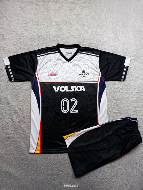Jersey Voli Volska 02 Hitam-Putih dengan Detail Dinamis - Jersey Custom PROKAOS