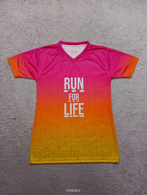 Kaos Lari 'Run For Life' Gradasi Merah Muda-Oranye - Jersey Custom PROKAOS