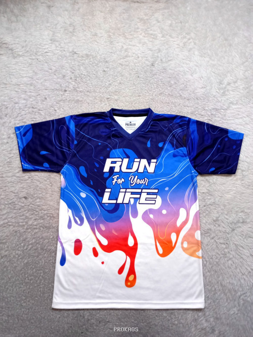 Kaos Lari 'Run For Your Life' dengan Desain Abstrak - Jersey Custom PROKAOS