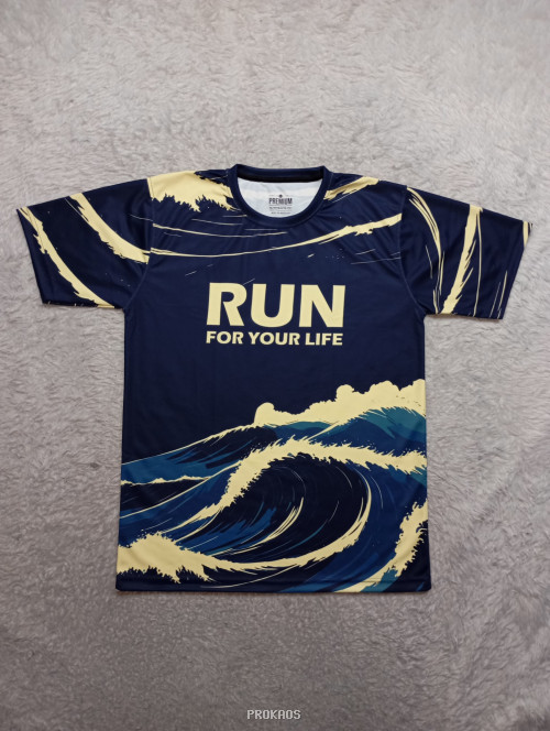 Jersey Lari 'Run For Your Life' dengan Desain Ombak - Jersey Custom PROKAOS
